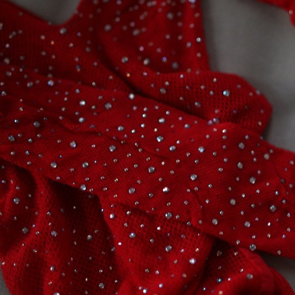 NWOT Red Rhinestone Fishnet Bodysuit. - Picture 8 of 8